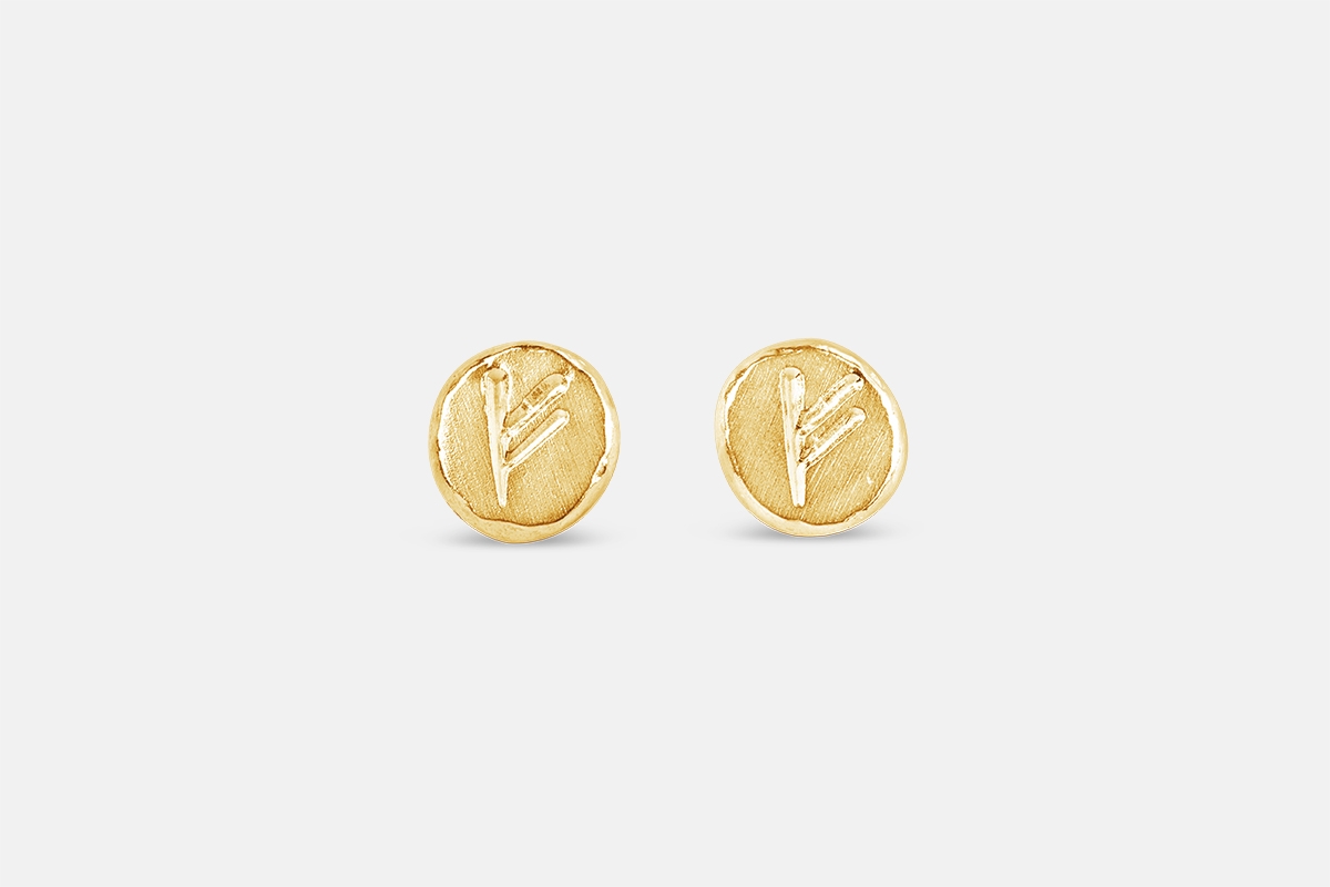 Fehu futhark rune gold earrings