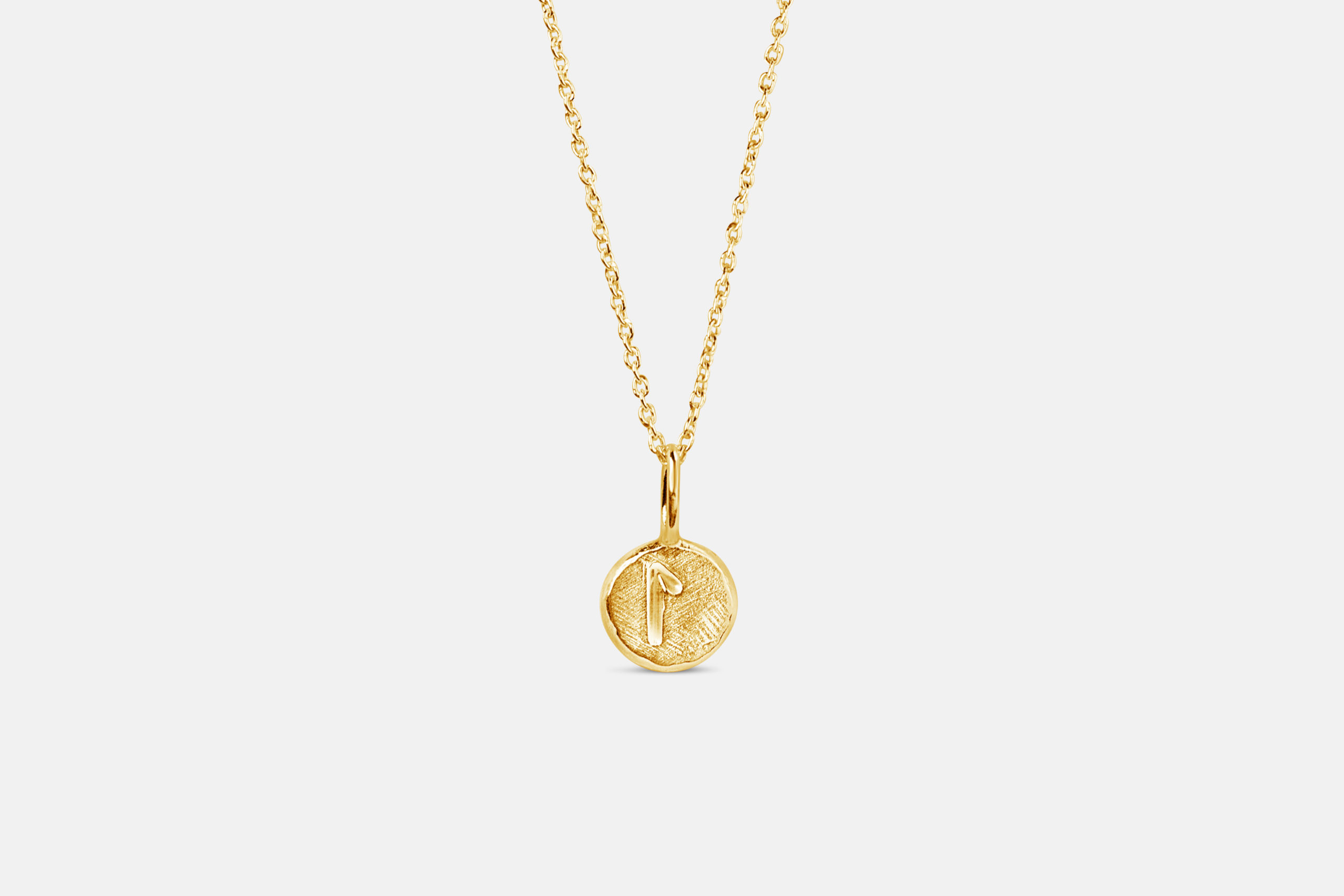 14k gold rune pendant with Laguz rune for flow