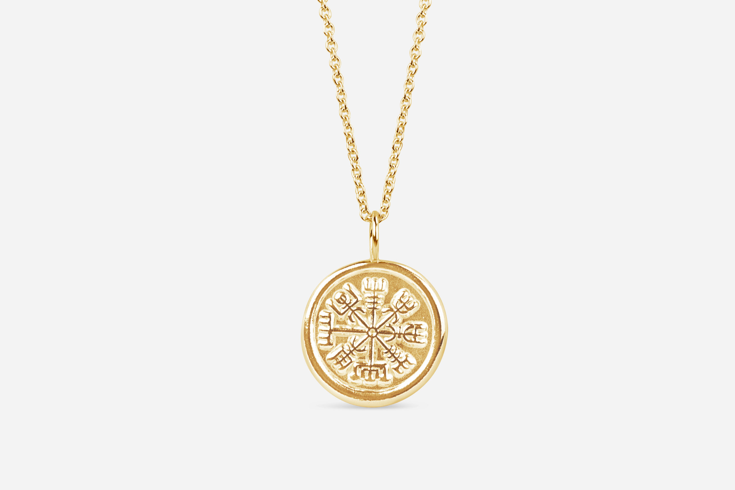 Icelandic magic stave vegvisir direction symbol necklace in 14k gold