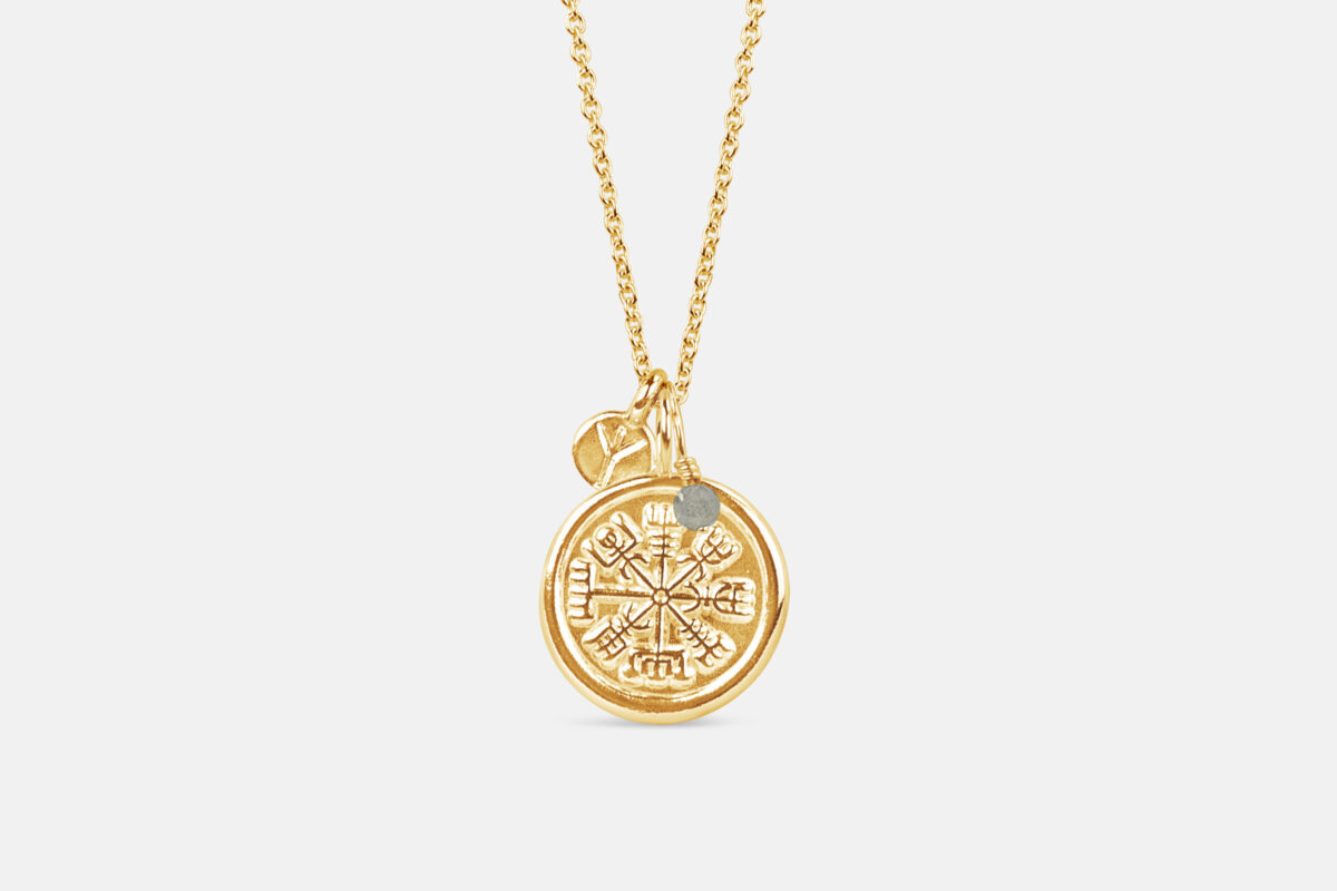 Vegvisir magic stave necklace gold with rune symbol