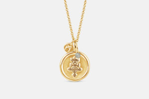 Astarstafur gold magic stave necklace with rune symbol