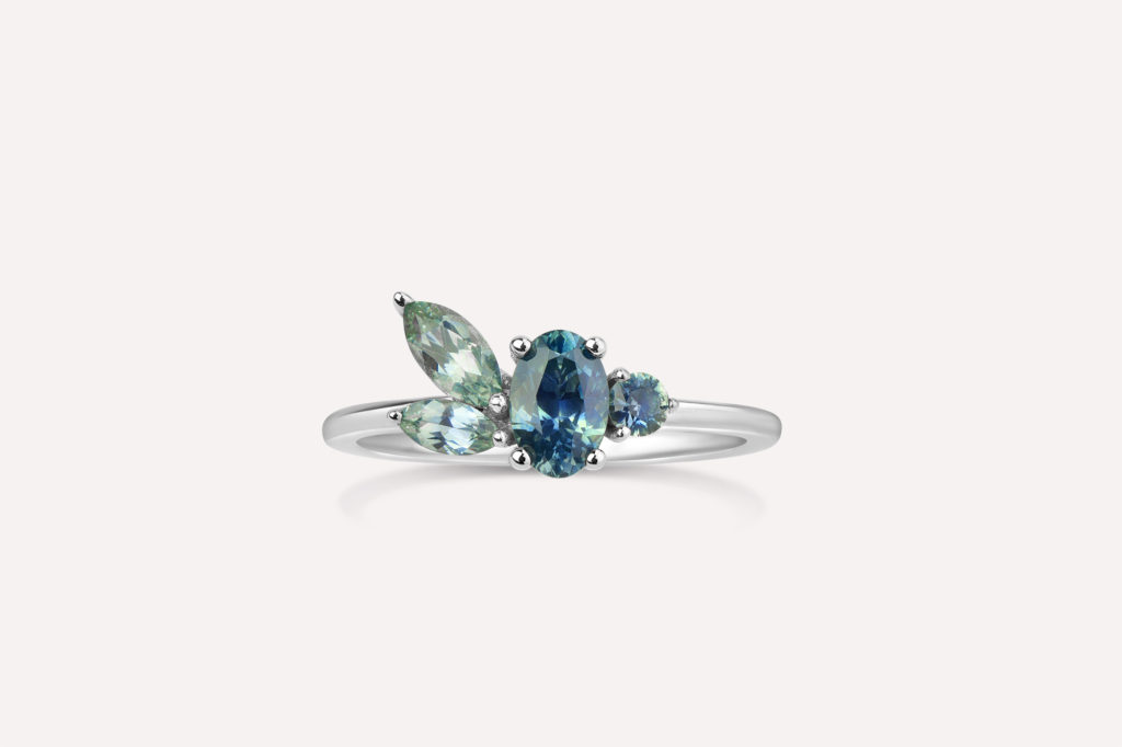 Asymmetrical Montana Sapphire Engagement Ring Custom Made
