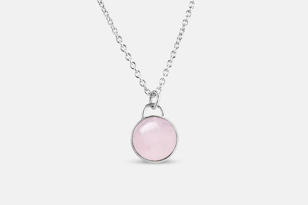 Rose quartz necklace sterling silver drop