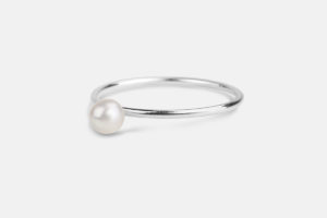 Simple sterling silver pearl stacking ring - 2