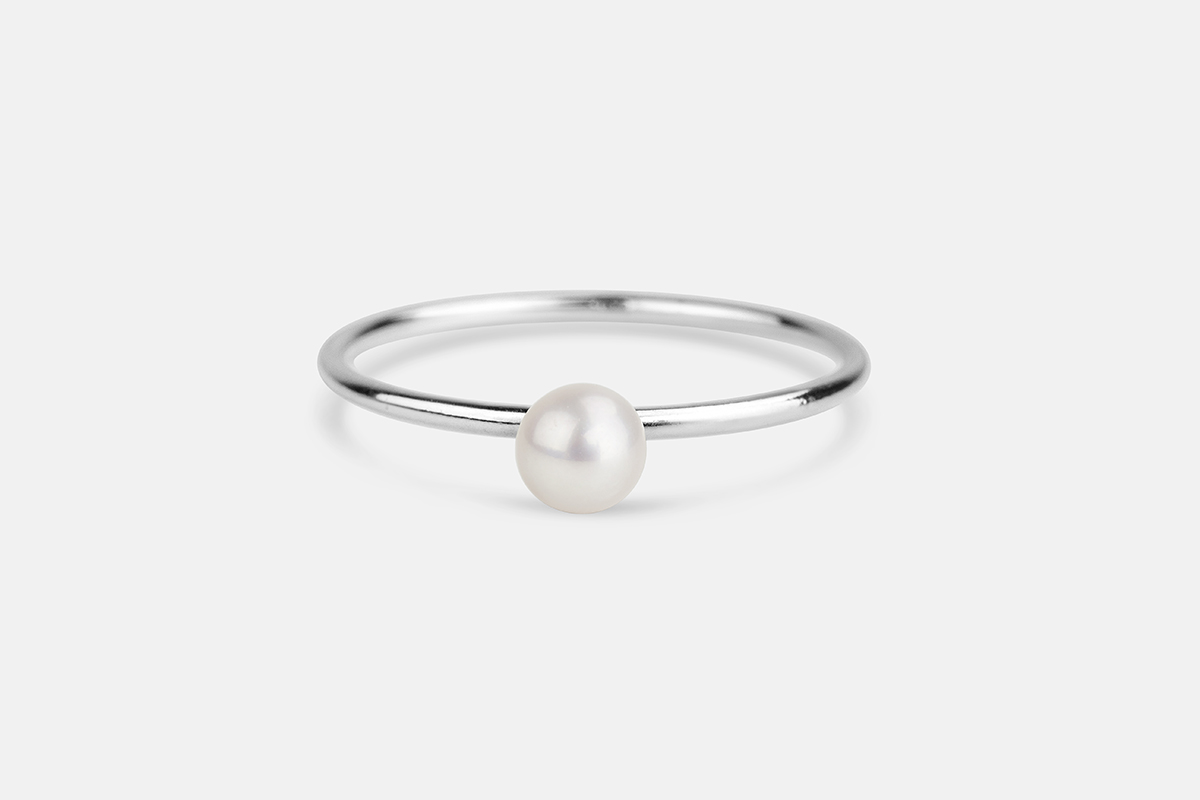 Simple sterling silver pearl stacking ring
