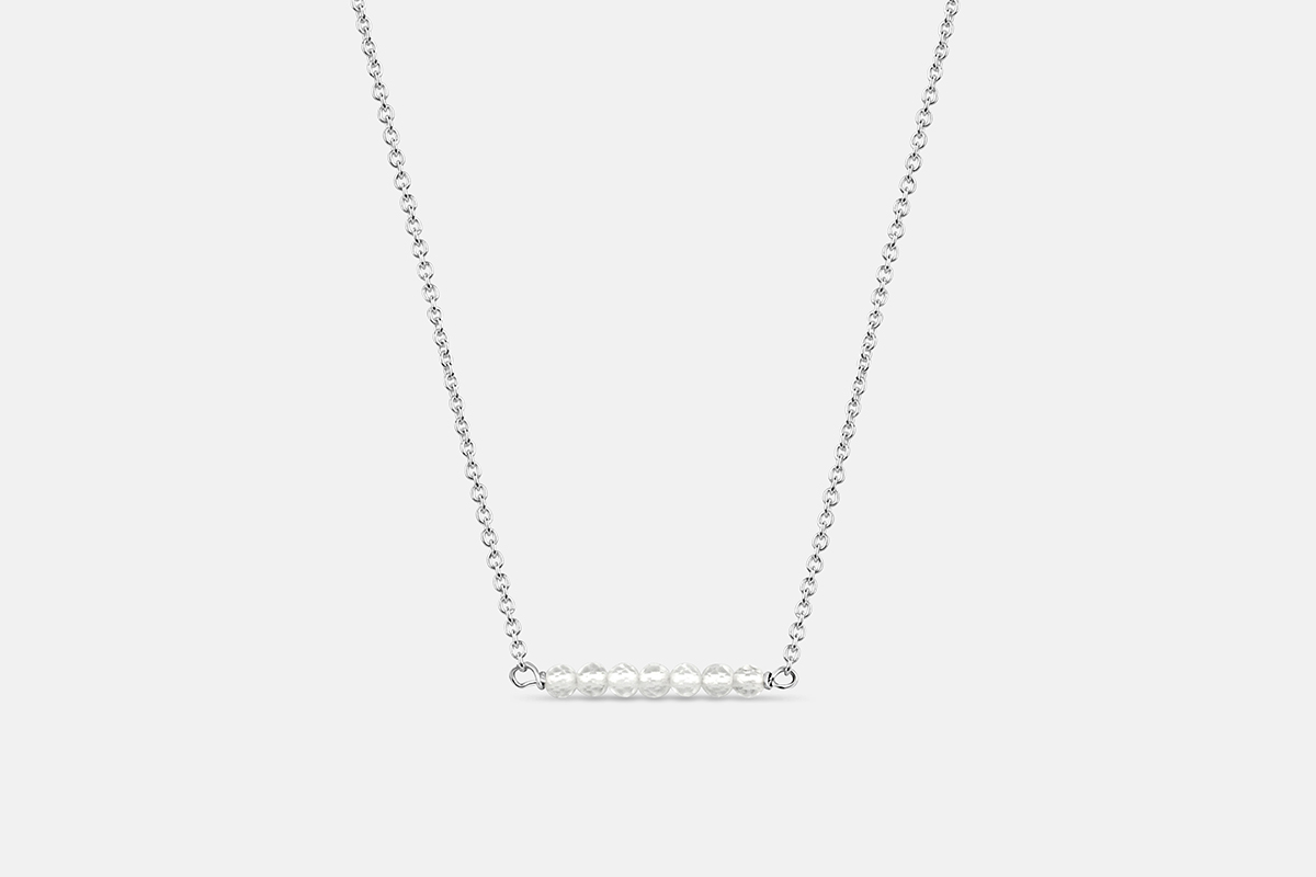 Clear Quartz gemstone tiny birthstone necklace in sterling silver.