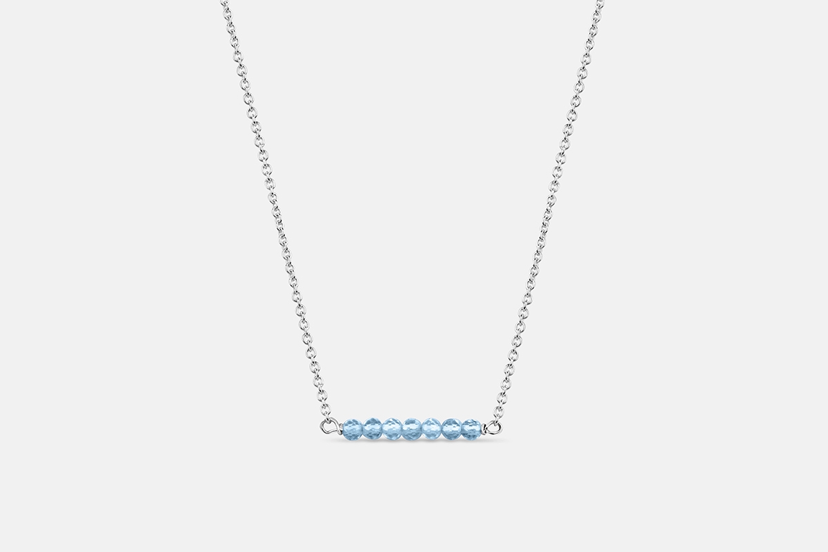 Aquamarine gemstone tiny birthstone necklace in sterling silver.