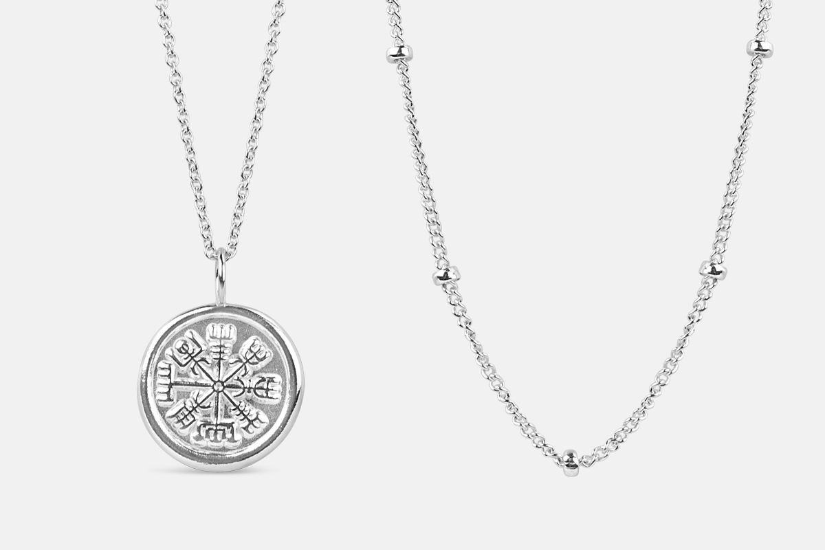 vegvisir necklace in sterling and sterling bolti chain