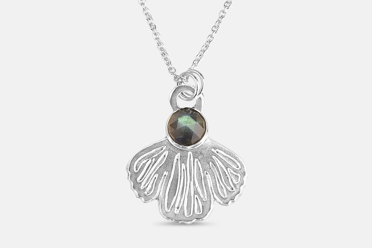 Abstract wing necklace sterling silver and labradorite