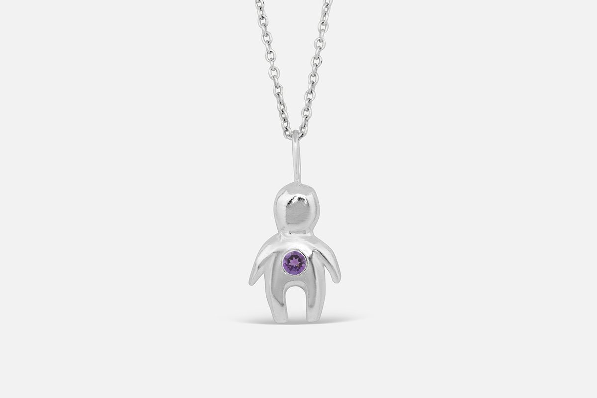 Silver totem necklace with February birthstone amethyst