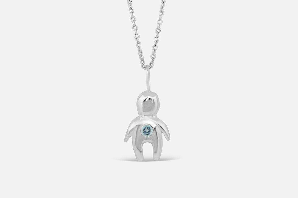 Silver totem necklace with march birthstone aquamarine