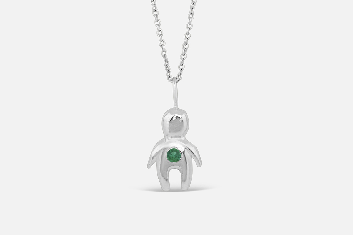 silver totem necklace with may birthstone emerald