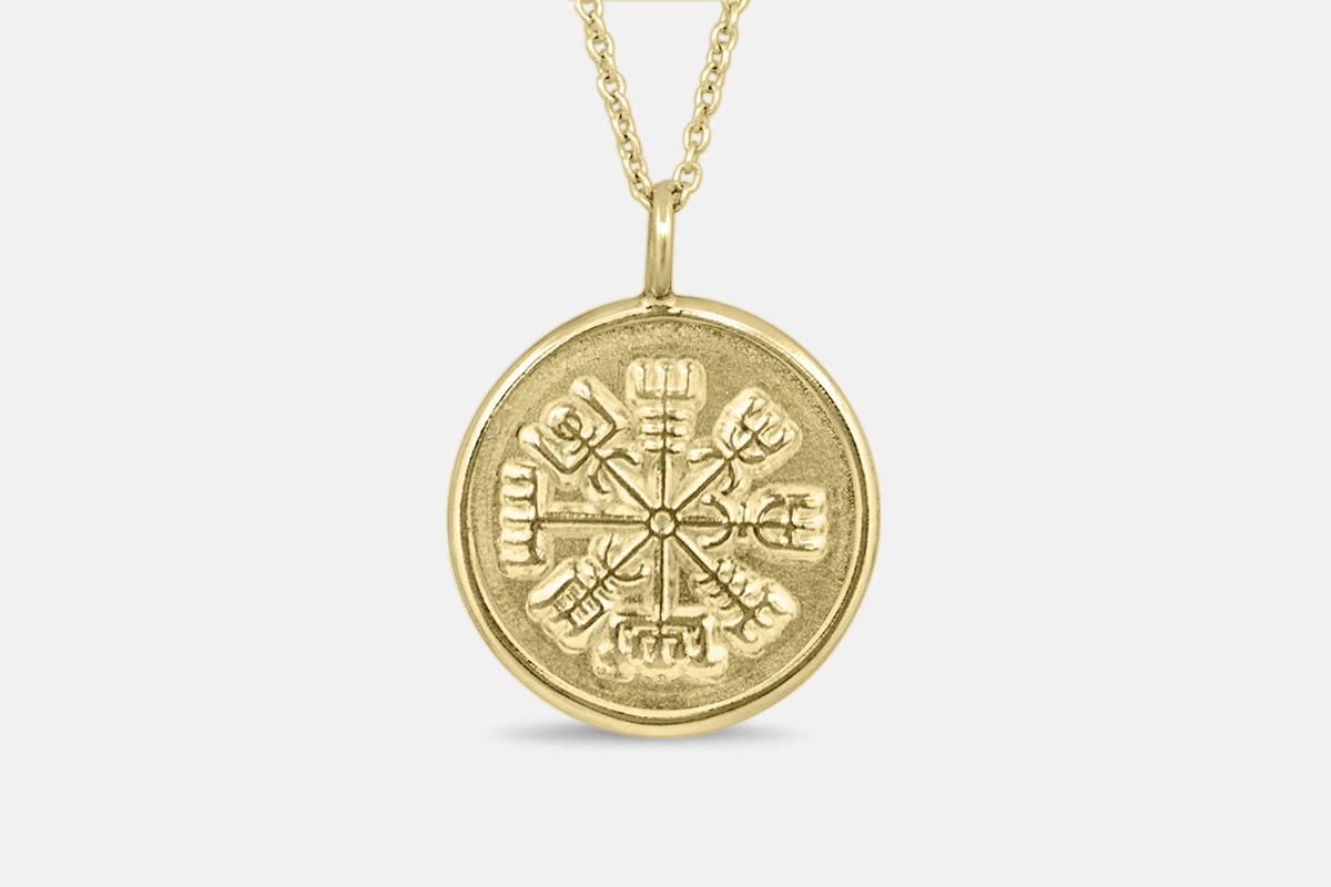 Vegvisir Icelandic Wayfinder Stave Pendant Solid Gold