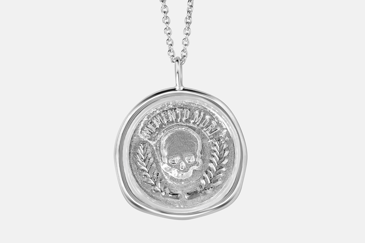 large memento mori pendant in sterling silver