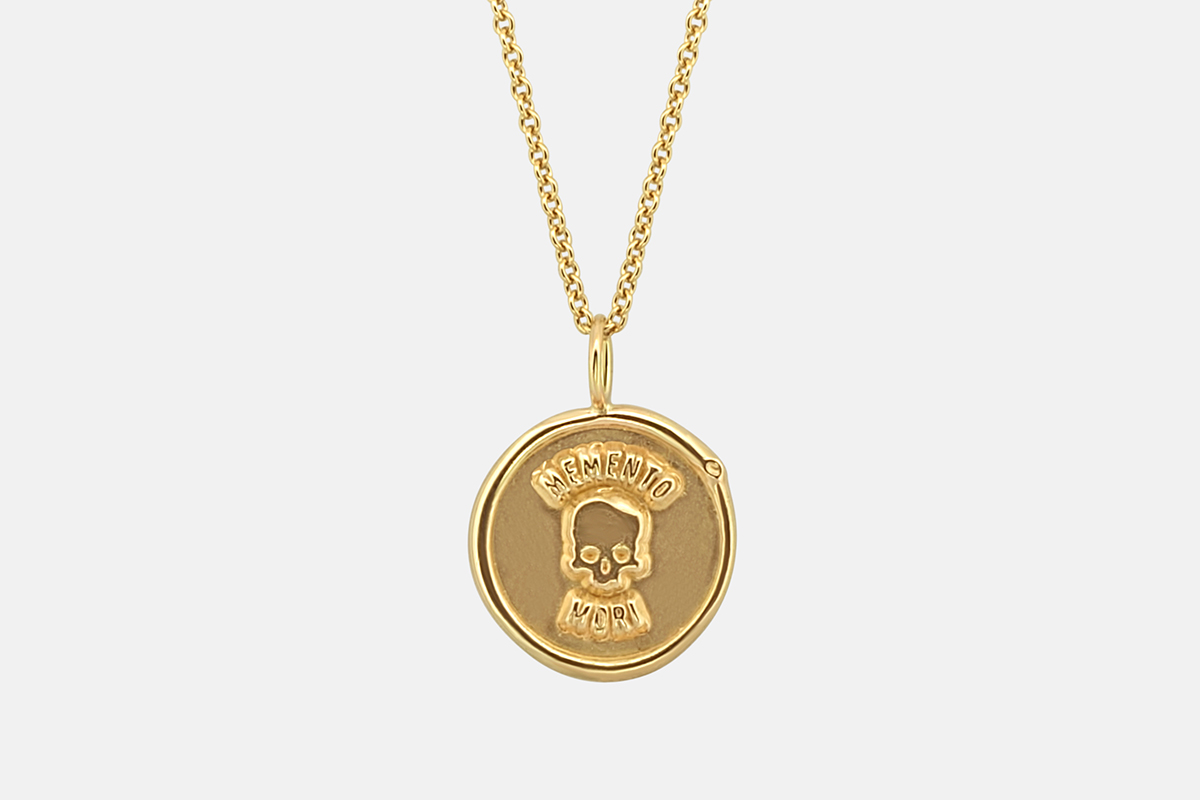 Memento Mori gold pendant necklace in 14k solid gold.