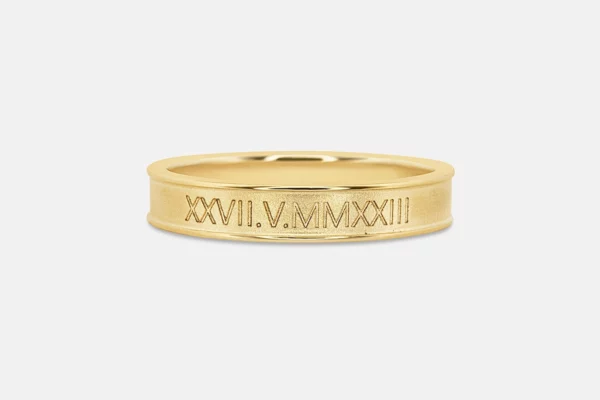 Custom Men's wedding band with engraved roman numerals.