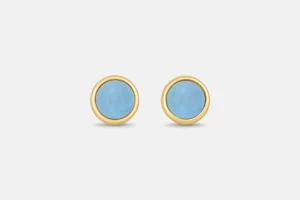 Round aquamarine earrings in gold March birthstone