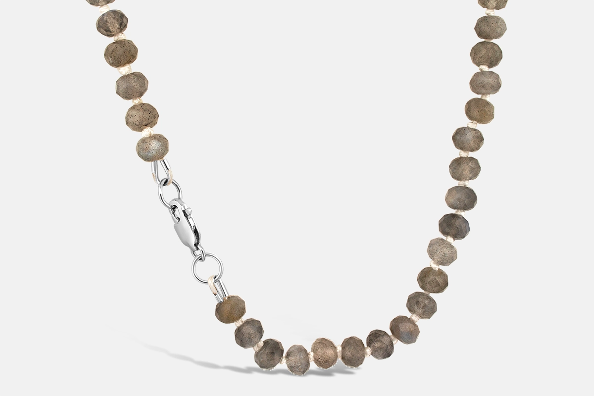Hand knotted labradorite necklace with silver clasp