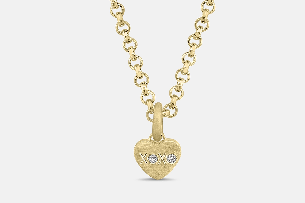 Custom diamond conversation heart pendant in solid 14k yellow gold