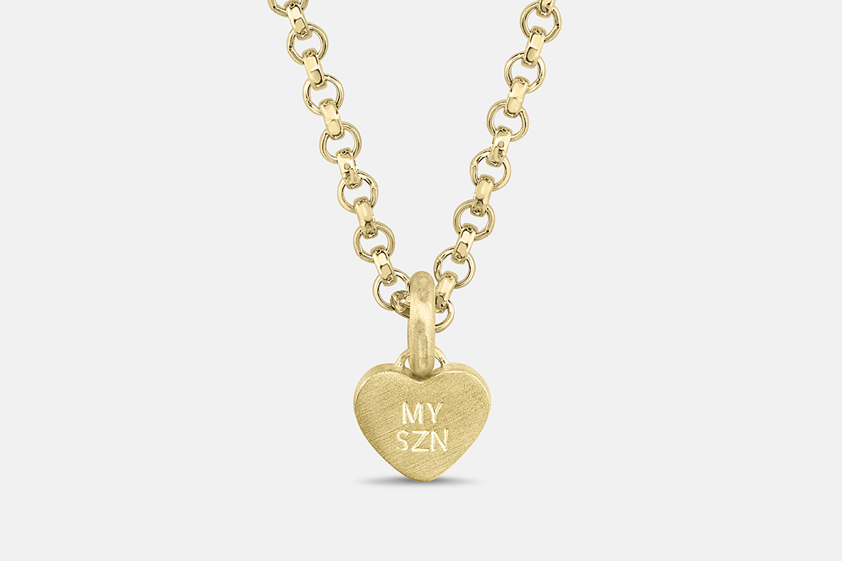 Custom engraved conversation heart pendant in solid 14k yellow gold