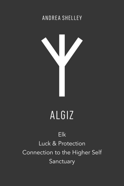 Elder Futhark Rune Algiz meaning elk, luck & protection, connection to the higher self, sanctuary