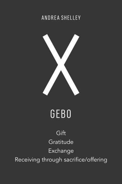 Elder futhark rune Gebo meaning gift, gratitude, exchange, receiving through sacrifice/offering