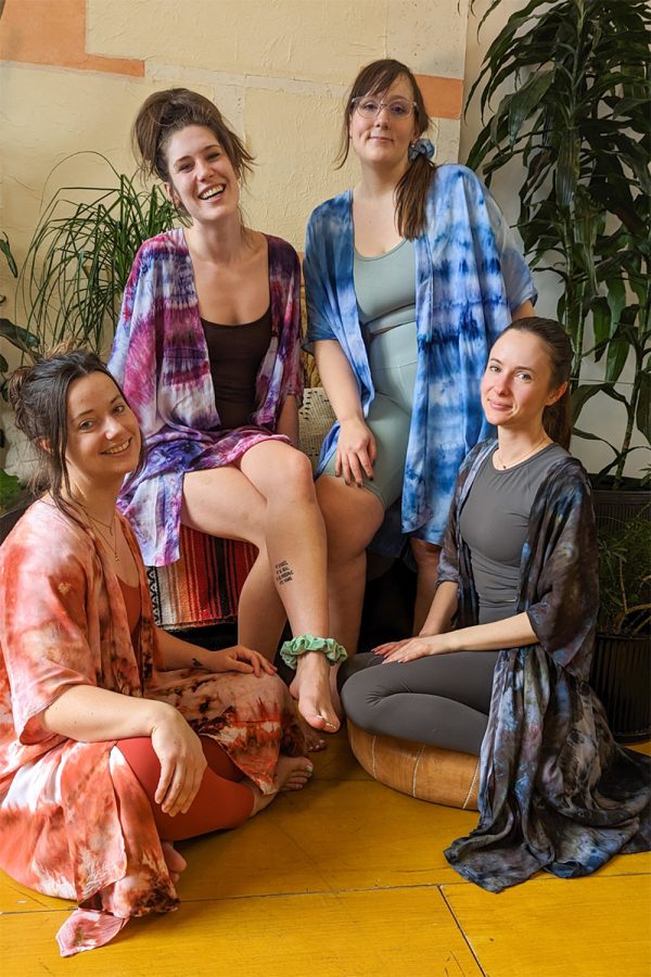 ice dyed bridesmaid robes for bridal party getting ready