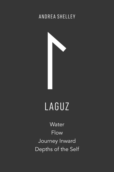 Elder futhark rune laguz meaning water, flow, journey inward, depths of the self.
