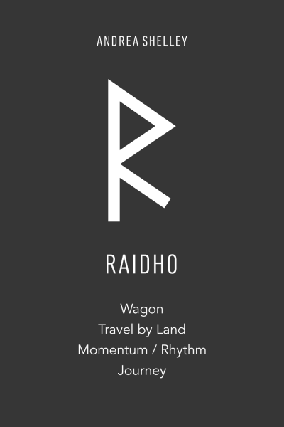 Elder Futhark Rune Raidho meaning wagon, travel by land, momentum, rhythm, journey