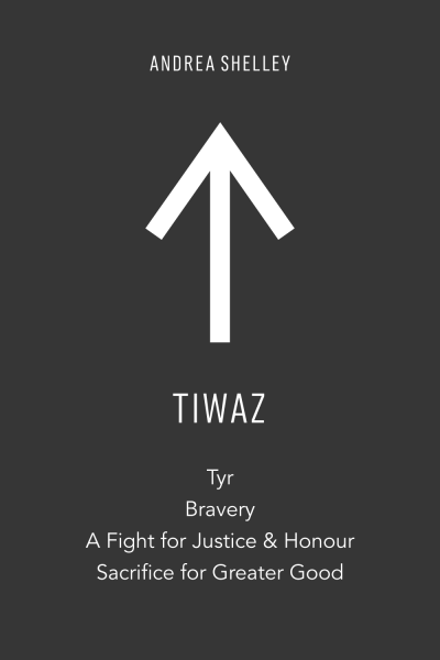Elder Futhark Rune Tiwaz meaning Tyr, bravery, a fight for justice & honour, sacrifice for greater good.